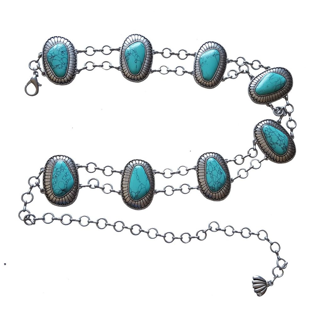 Western Concho Chain Belt in Silver finish